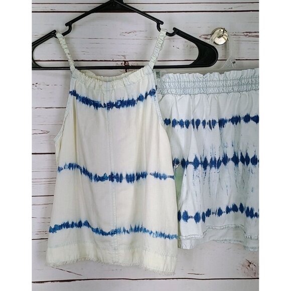 Tie-Dye White & Blue Sleeveless Top And Elastic Waist Shorts Set Girls Size 8 - Picture 1 of 10